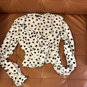 Topshop White and Black Polka Dot Wrap Blouse
